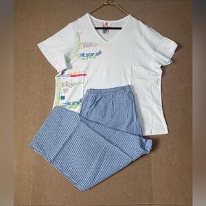 QUACKER FACTORY embroidered Flowers Pants & Shirt Set 2X  NWT